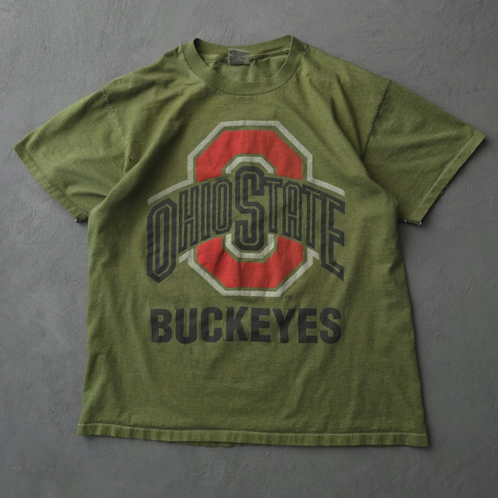 Vintage 90s Oneita Green Ohio State Buckeyes T-shirt XL NCAA Hand Dyed